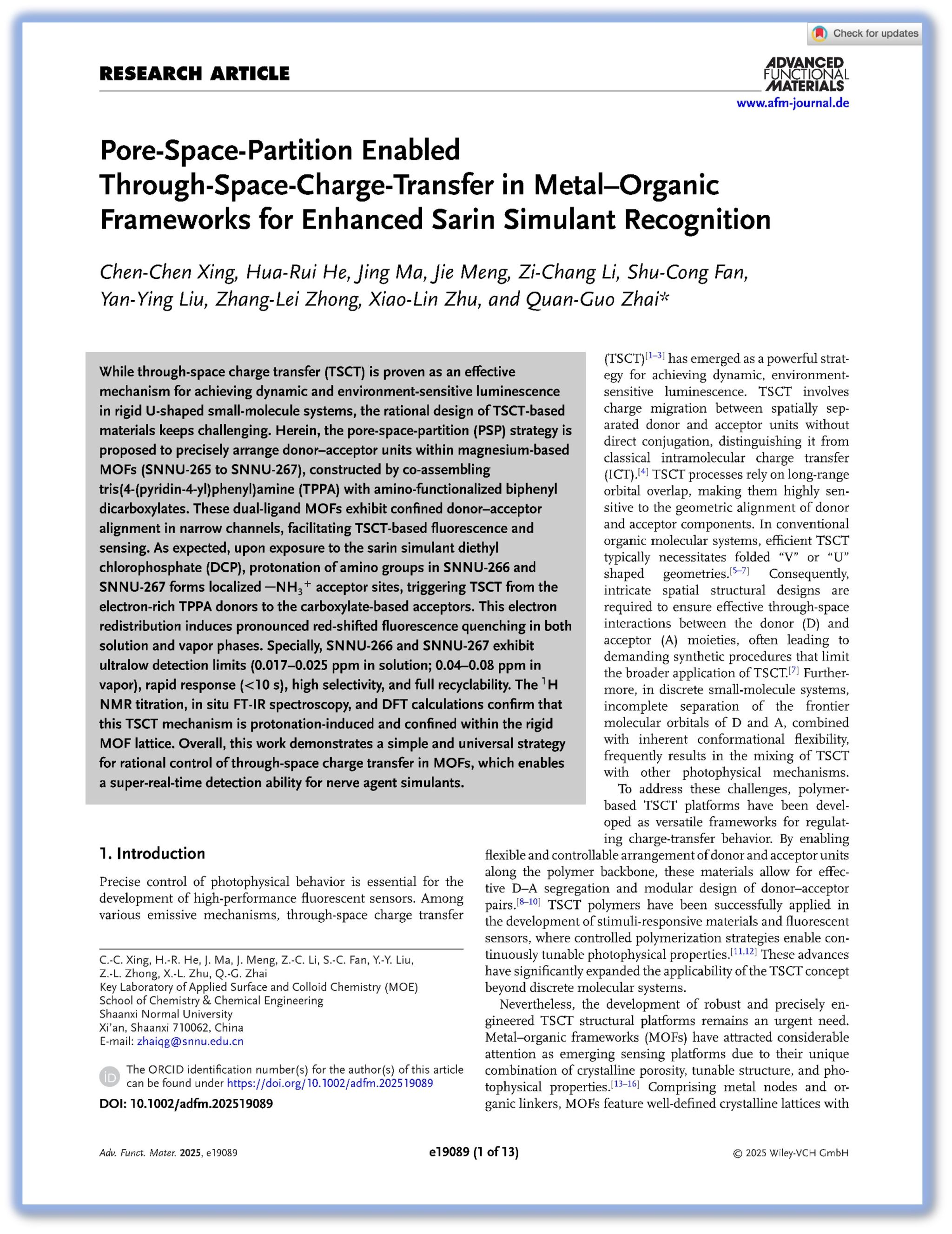 Pore-Space-Partition Enabled Through-Space-Charge-Transfer in Metal–Organic Frameworks for Enhan...